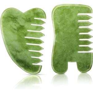 BBTO 2 Pcs Jade Comb for Scalp Massage Gua sha Comb for Head Body spa Hair Multifunctional Handheld Massage Tools(Heart, Classic Style)