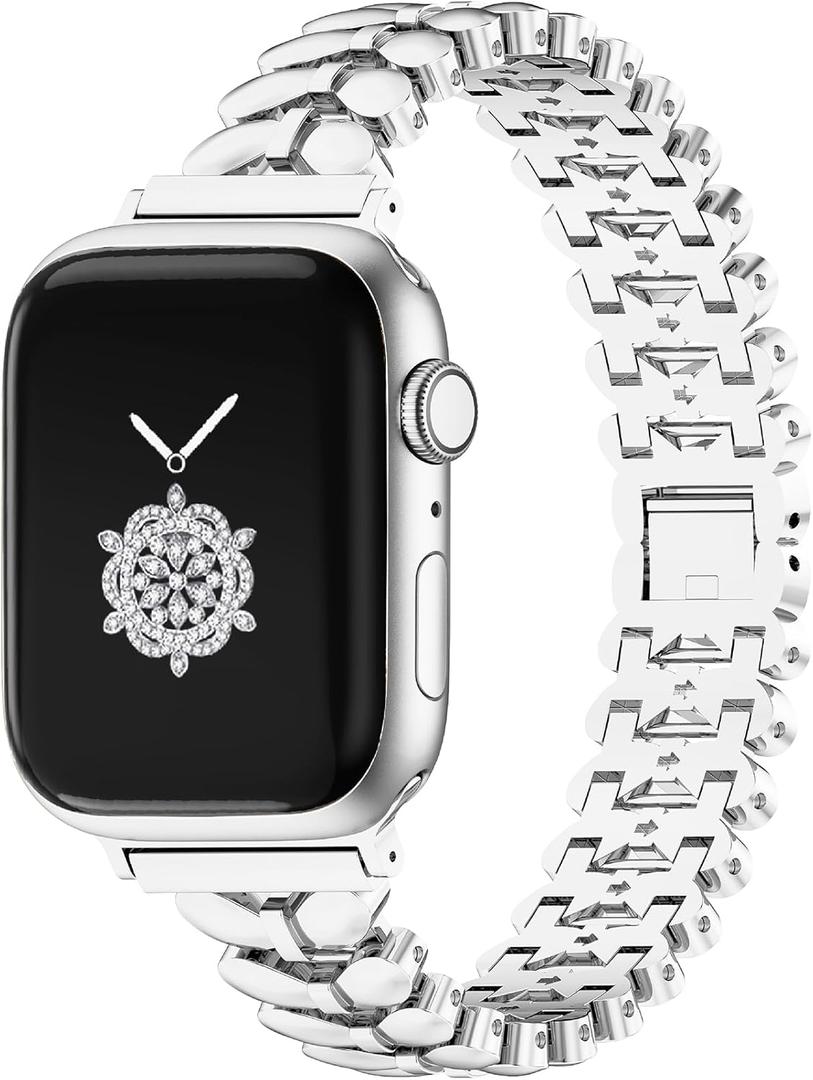 Kolgios 38/40/41/42/44/45/46mm Cool Chain Women Smartwatch Bands Compatible for Apple Watch Bands Series 11/ SE3/10/9/8/7/6/5/4 Stylish Replacement Bracelet for Iwatch S11/10/9 Gift To Her (Bowtie Silver)
