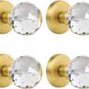 4 Pack Crystal Glass Dummy Door Knobs, Inactive Round Half-Dummy Door Knob Set, Single Side, Satin Brass