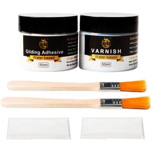 Gilding Adhesive, 100ml Epoxy Resin Gold Leaf Adhesive for Professional Craft Use, Water Based Varnish for Protect The Surface of Gold Foil from Oxidating (Brush + Gloves as Gifts)