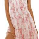 Mansy Womens 2025 Summer Floral Mini Dress Boho Flowy Skater Dresses Short Sleeveless Ruffle Spaghetti Strap Dress (Small, Pink Flower)