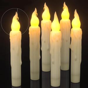 PChero 6pcs Flameless Taper Candles with Timer, 6.7" LED Battery Operated Tapered Candlesticks with Warm Yellow Flickering Flame, Dripless Candles for Halloween Themed Party Xmas Home Decorations