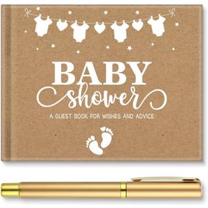 Fuyoooo Kraft Paper Baby Shower Guest Book Baby Shower Sign in Guest Book Reception with Sonogram Page Keepsake Includes Gold Pen Table Card and Adhesive Photo Corner for Birthday