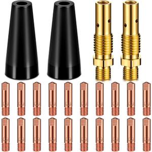 Therwen 24 Pcs Flux Core Gasless Nozzle Tips Kit KP1939-1 Flux Core Welder Contact Tips Gasless Nozzle Gas Diffusers for Welder Gun (0.035 (0.9mm) kit)