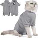 Breathable Cat Recovery Suit for Female/Male, Anti-Licking Kitten Onesie - Cat Surgery Pajamas with Sleeve After Spay, Prevent Shedding, Abdominal Wounds, Skin Diseases or E-Collar Alternative (Small, Ash Gray)