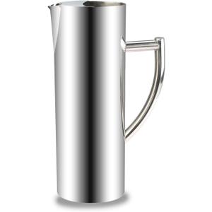 Stainless Steel Water Pitcher 47oz with Ice Guard Milk Carafe Frothing Cup Pitcher Jug with Handle Plated Modern Drink Carafe for Home Restaurant Bar by MUGLIO (Silver)