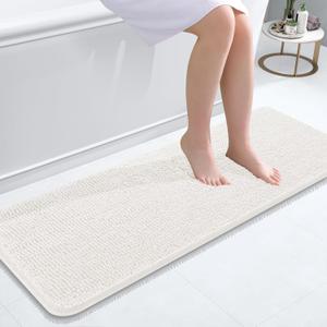 OLANLY Bathroom Rugs 47x17, Extra Soft Absorbent Chenille Bath Rugs, Rubber Backing Quick Dry, Machine Washable Bath Mats for Bathroom Floor, Tub and Shower, Home Decor Accessories, Ivory