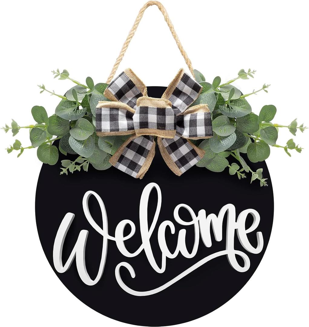 Welcome Sign for Front Door Door Decor Wreath Spring Decor Farmhouse Front Door Wreath Rustic Style - Home Decor Outdoor (Black)