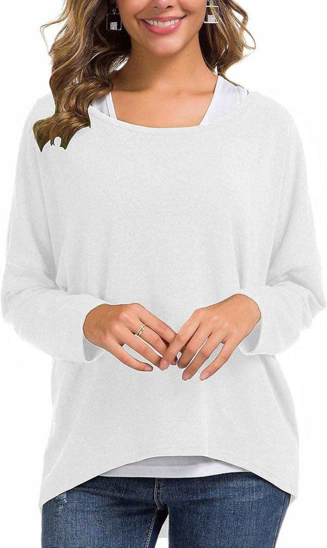 UGET Women's Oversized Baggy Tops Loose Fitting Pullover Casual Blouse T-Shirt Sweater Batwing Sleeve (X-Large)