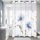 No Hook Shower Curtain with Snap in Liner Set,Modern Blue Floral Shower Curtains for Bathroom Hotel Decor 71 x 74in