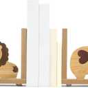 Harloon 2 Pcs Animal Bookends for Kids Wooden Decor Safari Bookends Decor for Girl Children Bedroom Home(Lion Elephant)