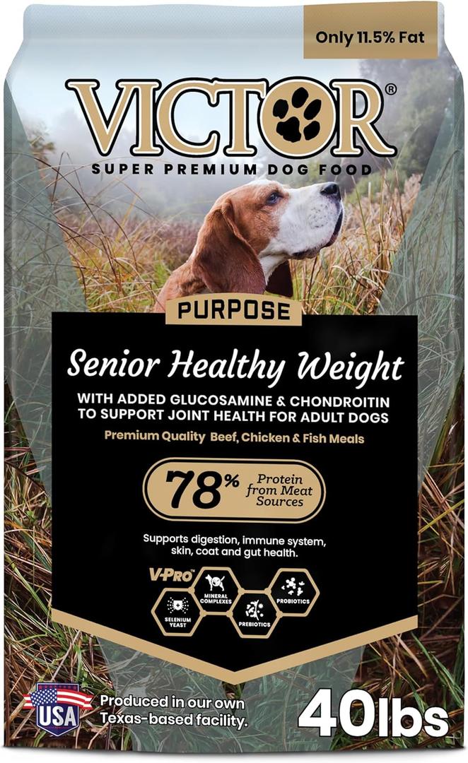 VICTOR Super Premium Dog Food Purpose Senior Healthy Weight Management Dry Dog Food for Adult Dogs Gluten Free with Glucosamine and Chondroitin, for Hip and Joint Health, 40lbs (40 Pound (Pack of 1), BB: 08/12/2026 VICTOR Super Premium Dog Food Purpose Senior Healthy Weight Management Dry Dog Food for Adult Dogs Gluten Free with Glucosamine and Chondroitin, for Hip and Joint Health, 40lbs (40 Pound (Pack of 1), BB: 08/12/2026
