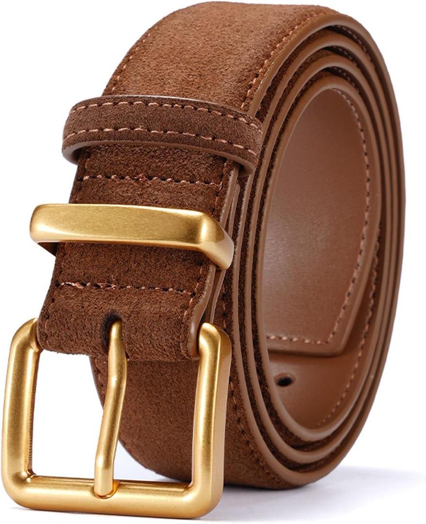 Wide Suede Belt Women Genuine Leather Ladies Waist Belt for Jeans Dress Casual Square Gold Buckle (Fits waist size: 26"-35", 1.3"(33mm) Wide Tan)
