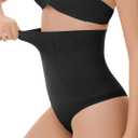 Thong Shapewear for Women Tummy Control High Waisted Body Shaper Underwear Seamless Shaping Panties (Black, XL)