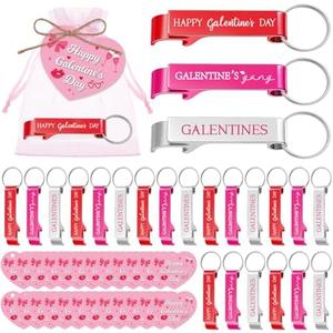 Remerry 24 Sets Happy Galentine's Day Party Favors Bulk Galentine's Bottle Opener Keychain with Greeting Cards Organza Bags for Valentine's Day Gifts Party Decorations Supplies