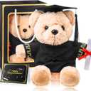 Bear with Graduation Cap Toys Class of 2025 Plush Stuffed Teddy Bear Animal Dog Cap and Gown with Greeting Card and Bag for Graduation Day Gift(Black)