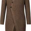 Esobo Mens Long Hooded Cardigan Button Up Knit Sweater Long Sleeve Cardigan Sweaters with Pockets (Medium, Brown)