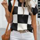 Saodimallsu Womens Short Sleeve Sweater Top Summer Color Block Lightweight Knit Crewneck Going Out Pullover Tops (Large, Black)