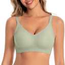 Women's Wireless Bras Comfortable Seamless Bralettes Push Up Everyday Bra for Women 3-Row Back Hooks (Green, M)