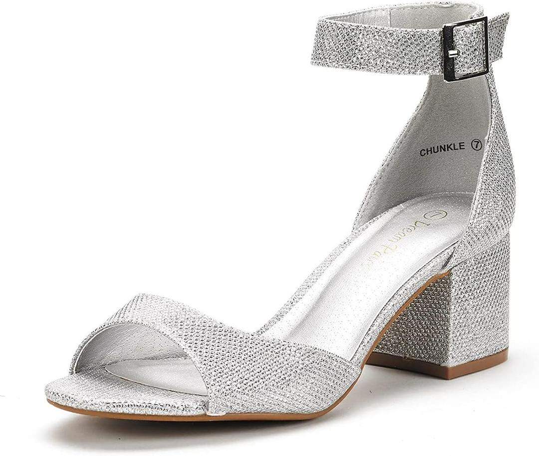 DREAM PAIRS Womens ChunklePump (7.5, Silver/Glitter)