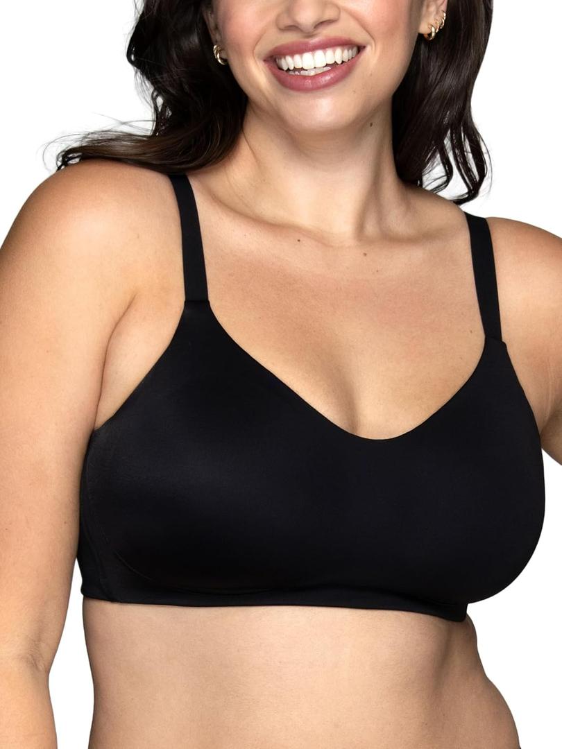 Vanity Fair Women's Beauty Back Smoothing Simple Sizing Wireless Bra, 4-Way Stretch Fabric, (Black, M)