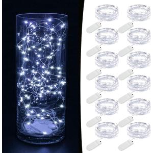 MUMUXI 12 Pack 7.2ft Fairy Lights Battery Operated String Lights, 20 Mini LEDs for Centerpiece Table Decorations, Wedding Party Bedroom Mason Jar Christmas, Cool White