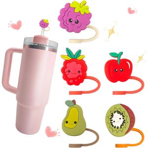 2 x 5pcs Apple Stanley Cup Straw Cover Stanley Straw Topper Cup Accessories Cup 40 Oz (Black F2)