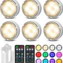 TECOMLIGHT Puck Lights with Remote Control, Battery Operated Wireless Under Cabinet Lighting, Stick on Tap Push Lights for Kitchen, Shelf, 6 Pack - White