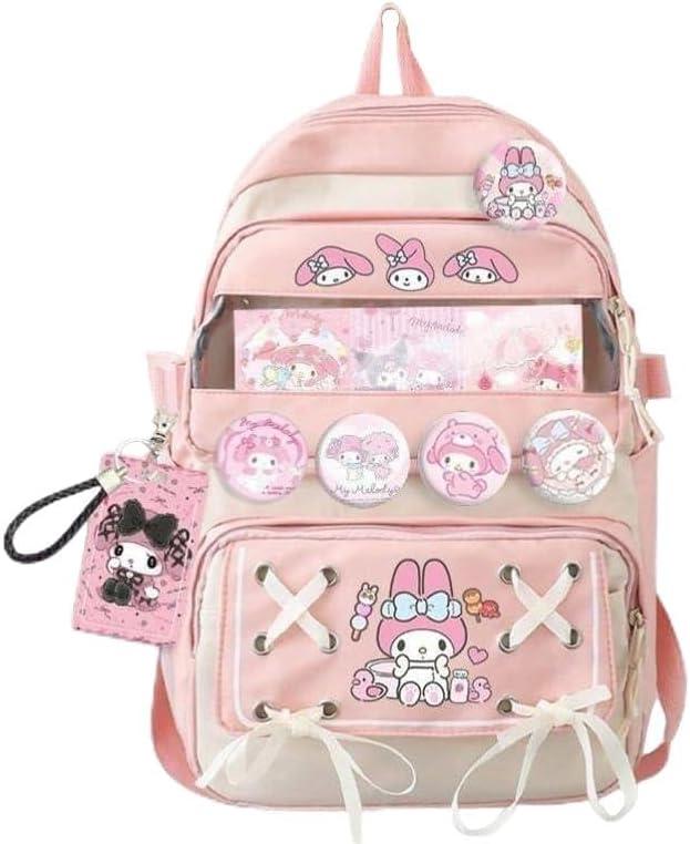 Teenage Girls Cute Backpack For School 17.5 Inch Students Casual Travel Aesthetic Backpack With Kawaii Accessories, Pink