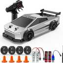 Remote Control Car RC Drift 2.4GHz 1:24 Scale 4WD 20KM/H High Speed with LED Lights Drifting Tire Racing Sport Toy for Adults Boys Girls Kids Gift 2Pcs Rechargeable Batteries (Silvery)