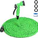 Expandable Garden Hose 50 ft, Lightweight Flexible with 7 Function Nozzle Sprayer, Upgraded Latex Core & Durable Brass, Expanding Hose for Outdoor Gardening Pet Cleaning, Green