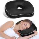 Ear Piercing Pillow for Side Sleepers with an Ear Hole for CNH and Ear Pain Ear Inflammation Pressure Sores, Cotton and Polyester Adjustable Filling Washable and Adjustable Ear Guard Pillow, Black 