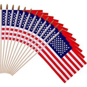 12 Pack Small American Flags/Mini American Flag for Outdoor US 4x6 Inch American Hand Held Stick Flag with Safety Spear Top, Patriotic 4th of July Decorations Veteran's Day Decorations