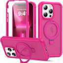 Compatible with iPhone 13 Pro Max Case with Magnetic Ring Stand [Compatible with Mag-Safe] [Built-in Screen Protector] Military-Grade Drop Protection Matte Translucent Phone Case, Rose Red