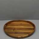 Acacia Wood Serving Tray for Ottoman - Large, Decorative Table Tray for Living Room, Coffee Table, Breakfast in Bed, Candle & Flower Display, Desktop Organizer, 17"x13" Round