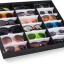 Juvale 18 Slot Sunglass Organizer, Display Case Storage for Women and Men, Eyeglasses (Black, 18.7 x 14.9 x 2.4 In)