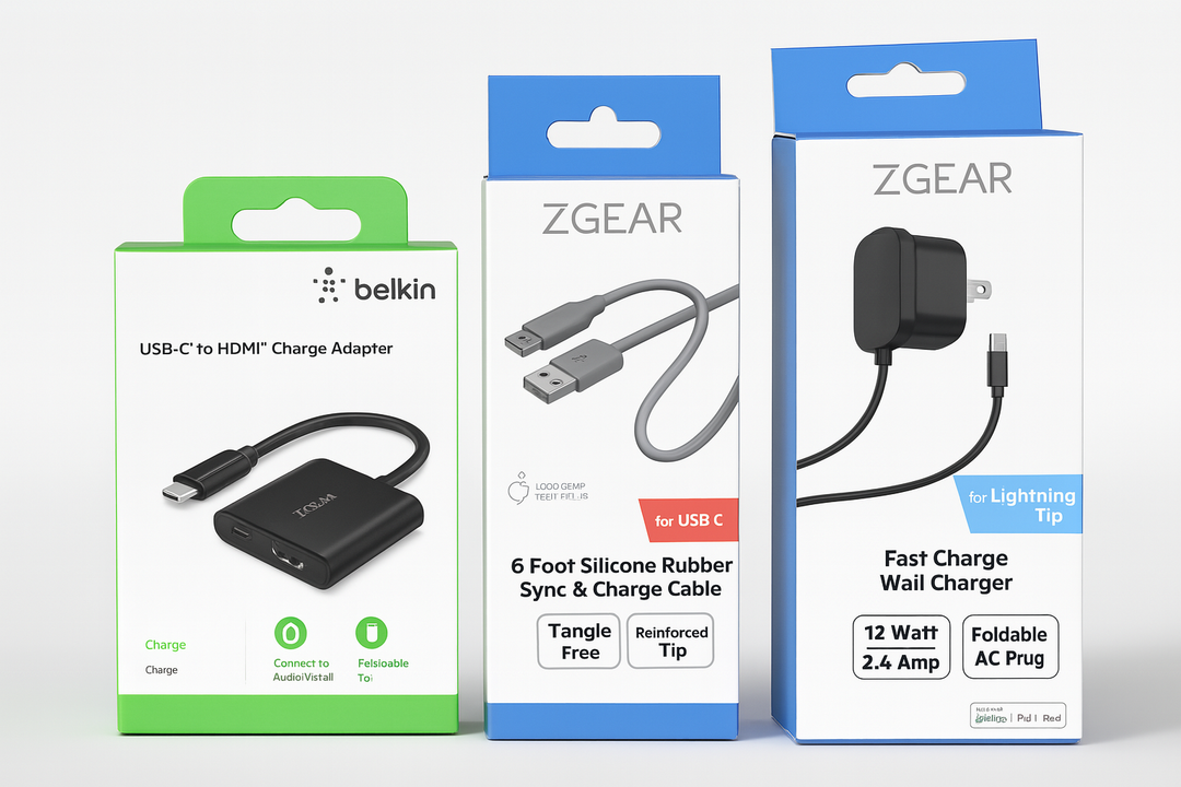 Belkin Charge Adapter + Zgear 6 Foot Silicone Charge Cable + Zgear Wall Charger