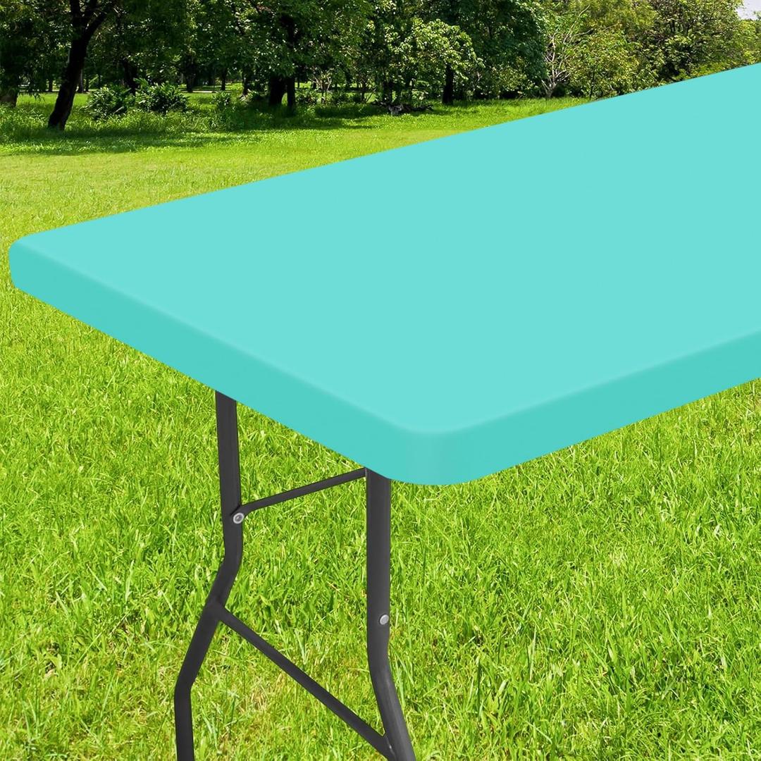Smiry Rectangle Tablecloth, Elastic Fitted Flannel Backed Vinyl Tablecloths for 8ft Folding Tables, Waterproof Wipeable Table Covers for Indoor, Outdoor, Picnic and Camping (Teal, 36"x96")