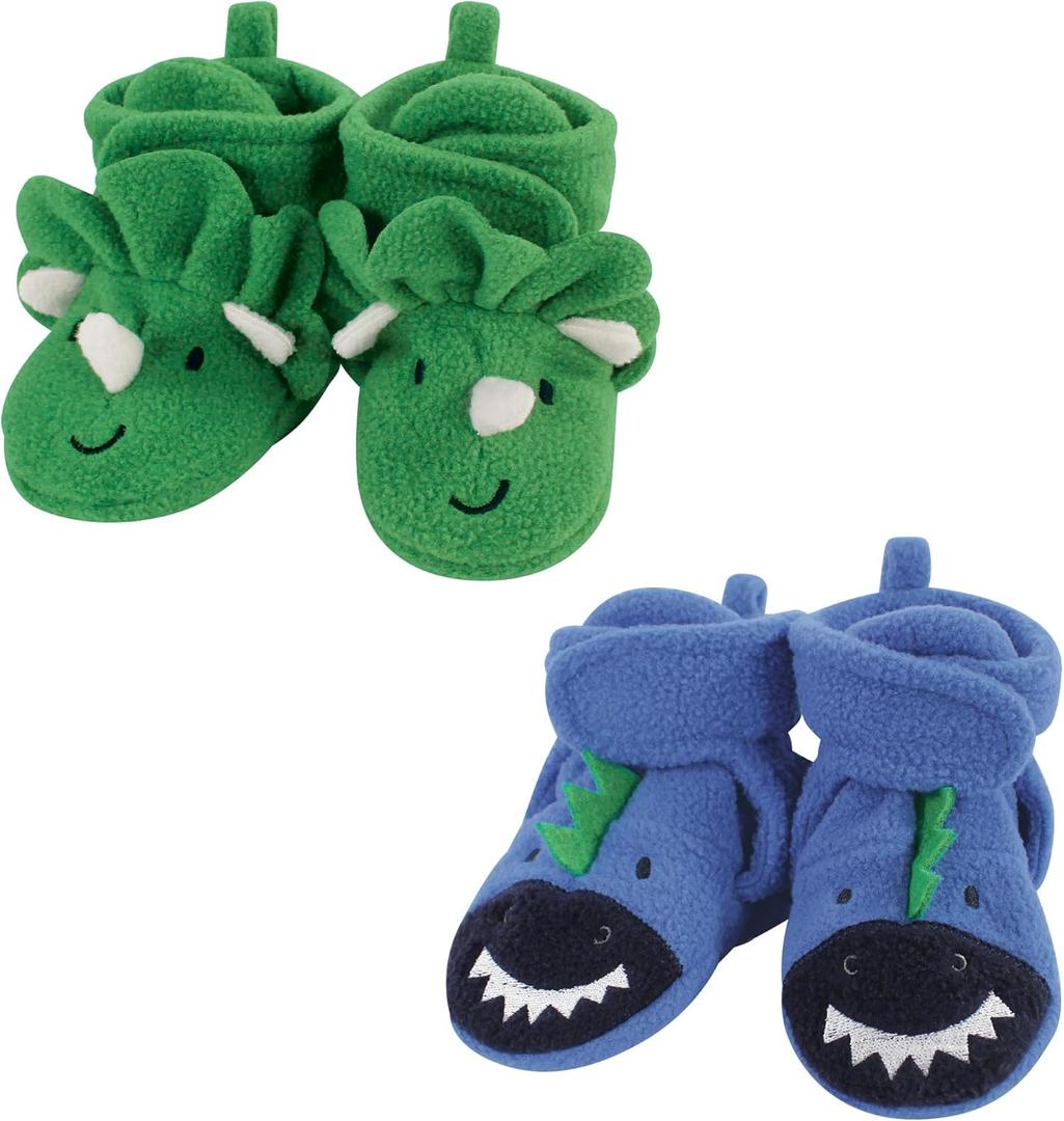 Hudson Baby Unisex-Child Cozy Fleece Booties Winter Accessory Set (0-6 Months Infant, Boy Dino)