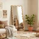 Full Length Mirror, 55"x28" Boho Wavy Wood Floor Mirror, for Bathroom, Bedroom, Living Room, Cloakroom, Entryway