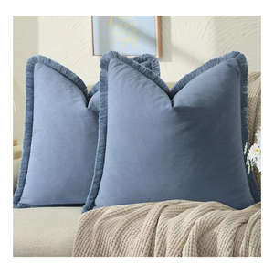 ZWJD Pillow Covers 18x18 Set of 2 Navy Throw Pillow Covers with Fringe Chic Cotton Decorative Pillows Square Cushion Covers for Sofa Couch Bed Living Room Farmhouse Boho Decor, Blue