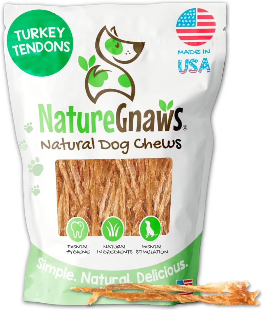 Nature Gnaws USA Turkey Tendons for Dogs (1Lb) - Delicious Grain Free Reward Snack for Small, Medium & Large Breeds - Premium Natural Dog Chew Treats (EXP 07/01/28)
