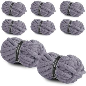 8 Packs Jumbo Chunky Chenille Yarn - 1820g(64oz) 254 Yards (761ft) Bulky Yarn - Chunky Yarn for Hand Knitting Blanket,Cushions, Pet Bed - Soft and Durable (Grey)