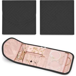 Travel Jewelry Roll Organizer Bag Foldable and Anti-Lost Jewelry Holder Storage for Rings, Necklaces, Bracelets, Earrings and Accessories, Small Black