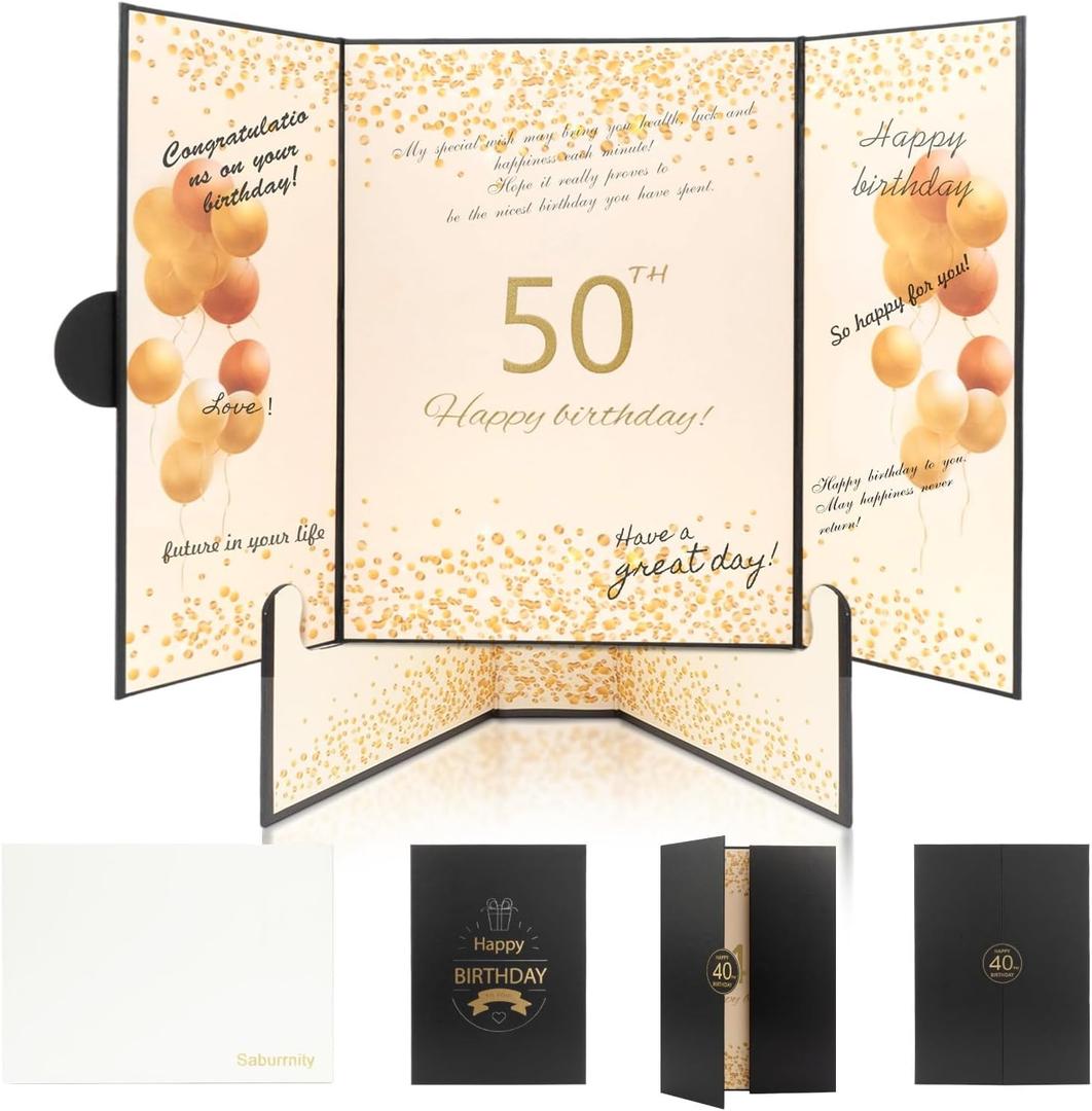 50th Birthday Signature Book, Black and Gold Party Decorations with Envelopes & Bracket,Gold foil-Stamped Typography, 12x18 inch paired with a Striking 3D Embossed 50 Medallion Design
