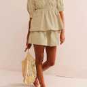 Tankaneo Womens 2 Piece Outfits Summer Square Neck Short Puff Sleeve Babydoll Tops and Shorts Matching Set (Beige, M)