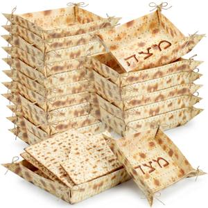 Yaomiao 50 Pcs Passover Seder Plates Square Matzo Plate Disposable Folding Tray for Matzah Holder for Passover Bread Box for Seder Table Decorative Plates Decorations Gift