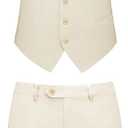 Mens 2-Piece Linen Summer Suit - Beach Wedding Guest Outfit with Vest and Shorts Set (Small, Beige)