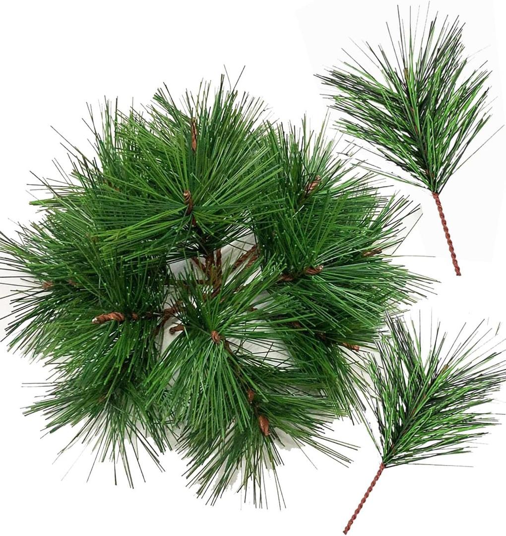 Artificial Green Pine Needles Branches Fake Small Pine Twigs Stems Evergreen Picks Holiday Tree Decorations