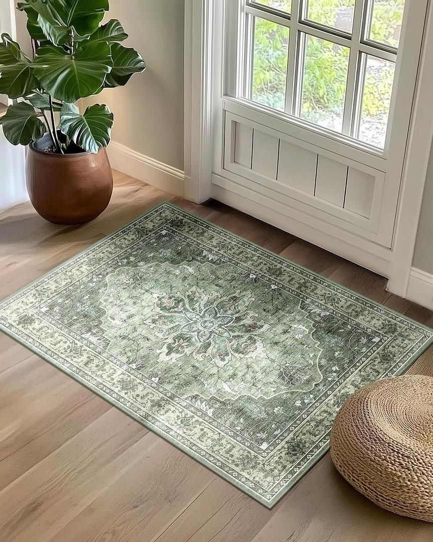 RELEANY Area Rugs 2'x3' Kitchen Rugs Entry Rug Small Rugs for Entryway Kitchen Bathroom Door Mat Indoor Entrance,Washable Non Slip, Dark Green Gray